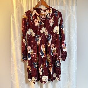 Old Navy Floral Burgundy Dress Long Sleeves Short Dress Medium